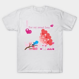 Love birds with hearts T-Shirt